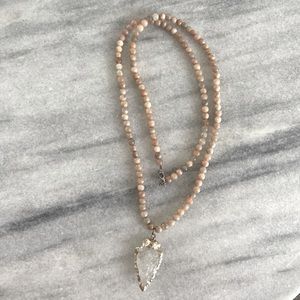 Stone Beaded Necklace Gold Foil Quartz Pendant